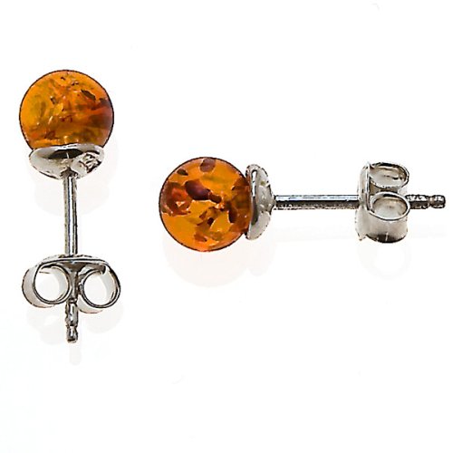 Certified Genuine Honey Amber and Sterling Silver Ball Stud Earrings