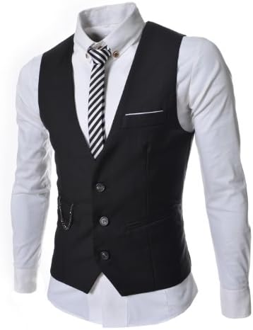 SVE TheLees Mens slim fit chain point 3 button vest