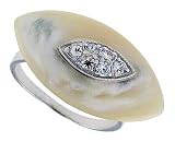 Marquise-shaped Mother of Pearl Ring in Solid Sterling Silver, Accented with Tiny High Quality CZ's, 9/16 (15mm) wide