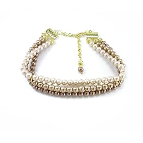 Kiska, Light Grey, Light Brown and Dark Rose Multi-Strand Glass Pearl Necklace by Margot Townsend, 18"