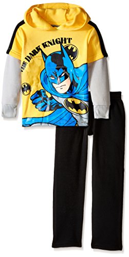 DC Comics Little Boys' 2 Piece Batman Fleece Hoodie Set, Yellow, 6