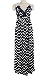 V-neck Striped Print Polyester Maxi Dress 