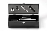 Outset B820 4-Piece Wine Set in Wood Box with Nameplate, Black