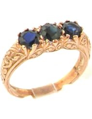 Solid 9K Gold Genuine Natural Sapphire 3 Stone Band Ring - Finger Sizes 4 to 12 Available