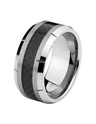 10mm Black Carbon Fiber Cobalt Free Tungsten Carbide Comfort-Fit Wedding Ring... by 