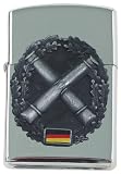  : Sturmfeuerzeug, "Artillerie", silber, aufges. Barettabzeich.