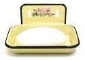 Vintage French Soap Dish ~ Soap Holder ~ Soap Bowl ~ Wall & Countertop Style ~ Retro Enamel Yellow w/ Shabby Rose