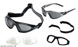 Body Specs BS-Twin Goggles/Sunglasses with Anti-Fog Interchangeable Lenses Frame & Lens Choices: Chrome Silver Matte Frame, Grey Lens (+ Clear lens) Model Chrome