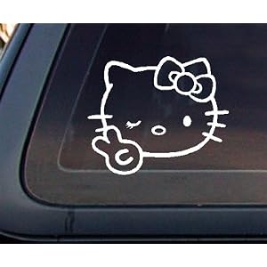 Hello Kitty FACE with Peace Sign Car Decal / Sticker