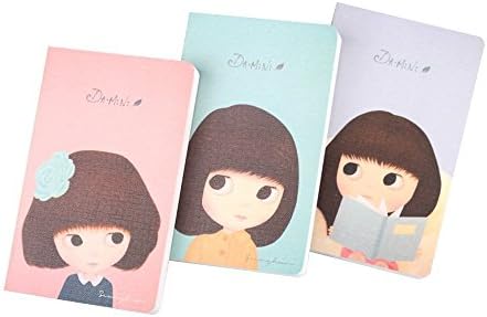 Big eyes Damini Softcover Pocket Notebook, 3 5/8"x 5 3/4", Blank and 3 designs, 200 sheets, Magic Fabric cover (Gray) (Pink)
