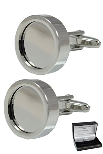 COLLAR AND CUFFS LONDON – Customisable Photo Frame Cufflinks – Add Your Own Personalised Image – Create Unique Cufflinks – High Quality Solid Brass – Silver Colour – Presentation Gift Box Included