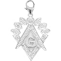 14K White Gold Diamond Masonic Symbol Charm