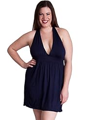 Plus Size Banding Lace-Up Rayon/Spandex Halter Summer  Dress
