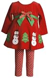 Bonnie Baby-Girls Infant Empire Waist Legging Set With Snowman Applique, Red, 18 Months