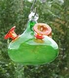 Green Moonbeam Glow in the Dark Glass Hummingbird Feeder with Cleaning Brush