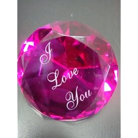 HOT 'I Love You' Peach Glass Crystal Diamond Shaped 3'' Hot Gift