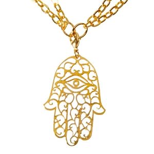 Large Hamsa Gold Dipped Pendant Necklace on 36