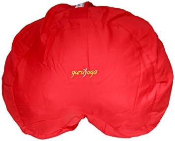 Zafu Yoga &amp; Mediation Pillow-Cotton Satin w/ Buckwheat Fill-Crescent Shape - Red