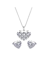 Nickel Free Sterling Silver Pendant & Earring Sets Black CZ Heart Set