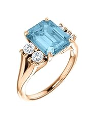 14K Rose Gold 10.00x8.00mm Emerald Cut Aquamarine and Diamond Ring -- LIFETIME WARRANTY