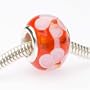 Murano Style Glass Lampwork Bead Fits Pandora Siam Red W/Pink Flowers 14mm (1)