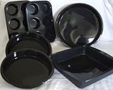 Wellbake® Silicone Bakeware Professional 6 Piece Easy Baking Set 2 X 6 Cup Muffin Pans 2 X 8 Cake Mould Dishes 1 X 9 Square Lasagne Dish 1 X 10 Round Cake Mould Dish Heavy Duty Non stick Silicone 10
