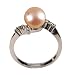 Lovers Embrace Peach Pink Cultured Pearl Cubic Zirconia Platinum Overlay Sterling Silver Ring