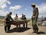 Playing Outdoor Pool at a Nomadic Market near Parked Motorcycles, Qinghai, China People Photographic Poster Print by David Evans, 32x24
