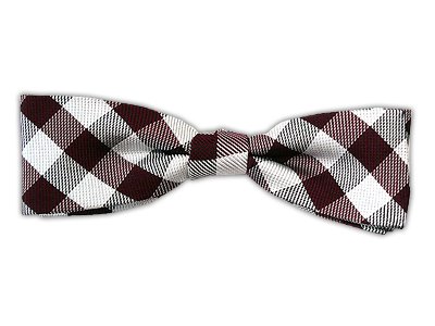 100% Silk Woven Burgundy Gingham Plaid Self-Tie Slim Bow Tie