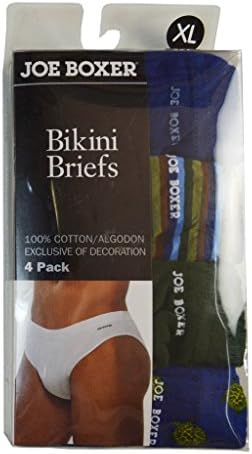 Joe Boxer Men's Bikini Brief 4-Pack Navy Striped Green Turtle Size 40-42 X-Large