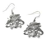 LARGE GOTH ICED Crystal Skull Cross Bones Love Kills Earrings Antique Silver Tone