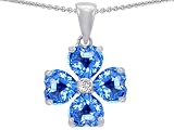 Celtic Love by Kelly 6mm Heart Shape Genuine Blue Topaz Lucky Clover Pendant in .925 Sterling Silver