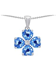 Celtic Love by Kelly 6mm Heart Shape Genuine Blue Topaz Lucky Clover Pendant in .925 Sterling Silver