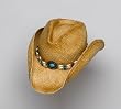 Crushable Raffia Straw Cowboy Hat with Bone Choker Hatband with Blue Eye Medallion