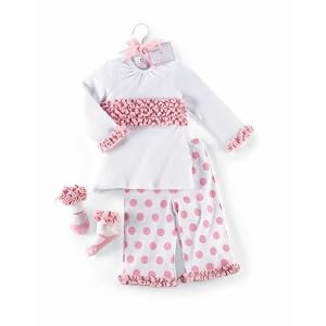 Mud Pie Baby Lil' Chick Cotton Tunic, Flared Pants, and Decorated Socks Set, White/Pink, 12 - 18 Months