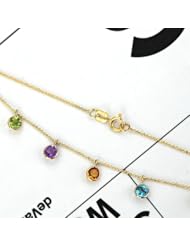 14k Solid Yellow Gold Round Multi-color Gemstones 18" Cleopatra Necklace
