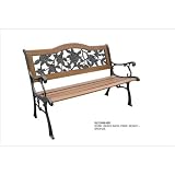 DC America SLP2660BRSP, Rose Resin Back Park Bench, Cast Iron legs, Rust-free Resin Back, and Hardwood Slats, Rust Resistant Bronze Finish