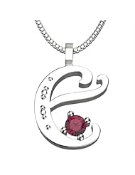 Sterling Silver Letter E - January Garnet Birthstone 18 Inch Necklace