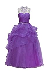 Sleeveless  High-Neck Floor Length Organza  Ball Gown Evening Dress/Prom Dress/Quinceanera Dress 