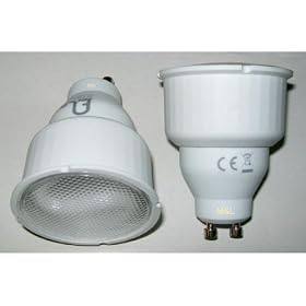 4 x GU10 Eco bulbs. Warm white 2700k. 7w 240v  Only 63mm total length. Energy saving light bulbs. Only 7w power usage.