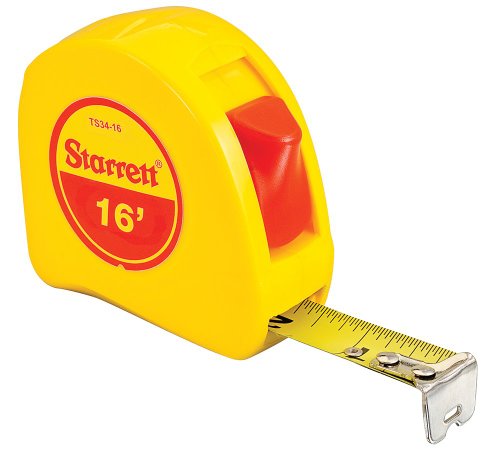 Starrett KTS34-16-N ABS Plastic Case Yellow Measuring Pocket Tape, English Graduation Style, 16' Length, 0.75