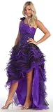 Prom One Shoulder Short Long Tiered Skirt Dress Gown #767 (12, Purple/Black)