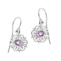 Sterling Silver February Birthstone Round Celtic w/ Genuine Amethyst Center Drop Earrings