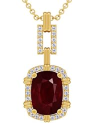14K Yellow Gold Cushion Cut Ruby And Round Diamond Pendant