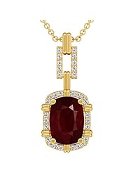 18K Yellow Gold Cushion Cut Ruby And Round Diamond Pendant