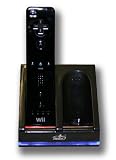 Black Dual Charging stand with 2 Rechargable batteries & blue LED Light for the Wii remote control
