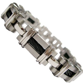 13MM Titanium Bracelet with Black Twisted Stainless Steel Cable Inlay 8″ can be sized