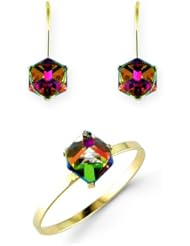 Childs 14k Yellow Gold Mystic Fire Topaz Stud Earring Ring Set