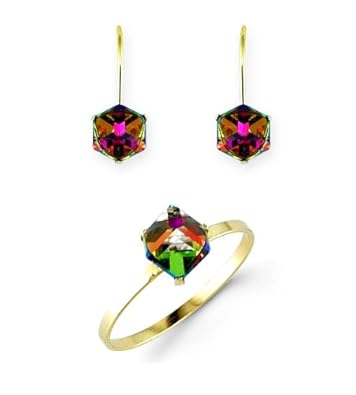 Cheap Girls Jewelry Childs 14k Yellow Gold Mystic Fire Topaz Stud Earring Ring Set For Sale