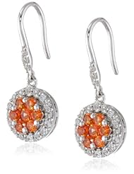 10k White Gold Created Orange Sapphire and Created White Sapphire Dangle Earrings